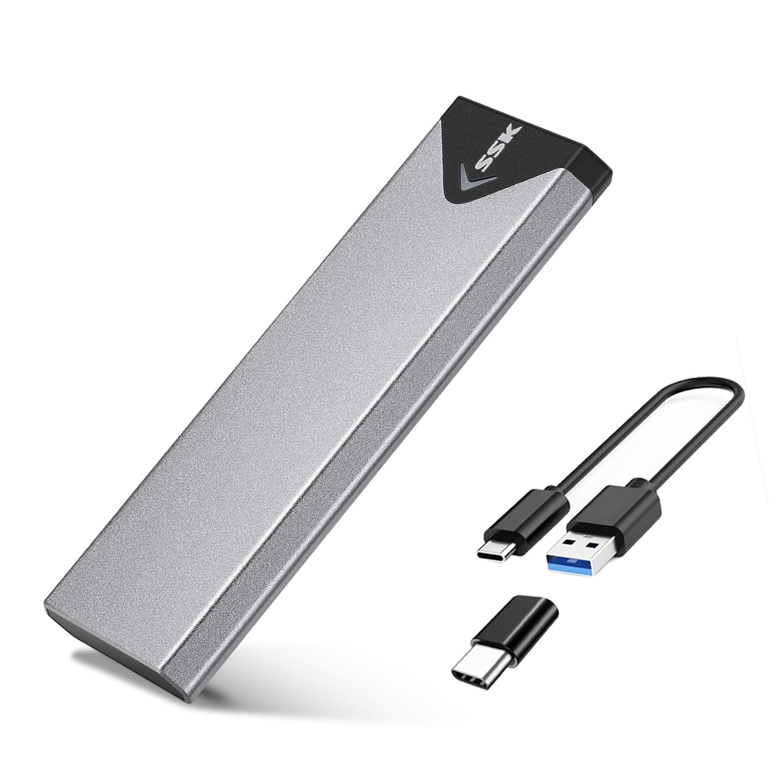 SSK Aluminum USB 3.1 to M.2 NGFF SSD Enclosure Adapter, External M.2 SATA Solid State Drive Enclosure Reader with UASP, Support NGFF M.2 2280 2260 2242 SSD with Key B/Key B+M (SATA Based)