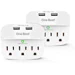 2 Pack 3-Outlet Surge Protector, Multi Plug Outlet Expander with 2 USB Wall Charger, Outlet Adapter with 490 Joules for Home, School, Office, ETL Listed