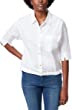 Anne Klein Womens Tie Front Elbow Sleeve Button-Down Top White M