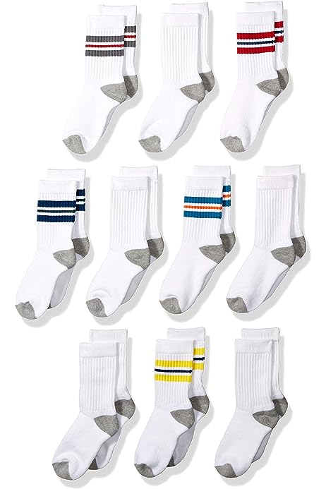 Boys' Cotton Crew Gym Socks, 10 Pairs