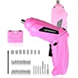 Cordless Electric Screwdriver, LionMount 3.6 V Pink Wireless Rechargeable Handheld Screw Gun Set for Women, Li-on Battery LED light Pivoting Head Bit Socket 47-Piece Set with Plastic Case