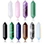 10PCS Healing Crystals Stones Sets Natural Amethyst Rose Quartz Clear Quartz Tiger Eye Reiki Gemstones Bulk Hexagonal Points Energy Balancing Chakra Meditation Therapy Gift