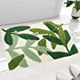 SIKIART Green Leaves Microfiber Absorbent Bath Mats,TPR Non Slip Backing,Machine Washable Plant Leaf Thick Carpet Decor Rug for Bathroom, Indoor, Doormat,Childrens Room Tub (White Leaves, 20&quot; x 32&quot;)