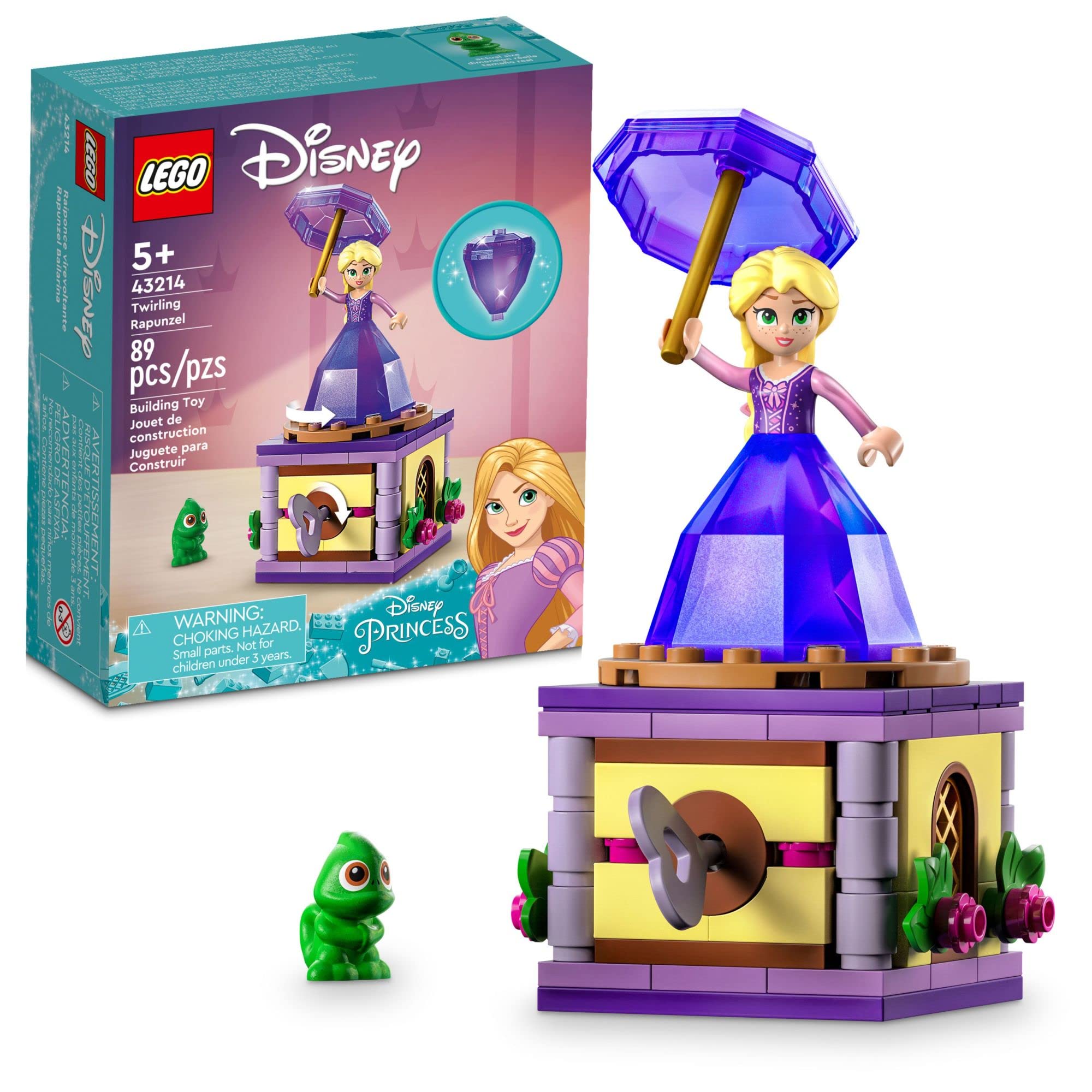 LEGO Disney Princess Twirling Rapunzel 43214, Buildable Toy with Diamond Dress Mini-Doll and Pascal The Chameleon Figure, Collectible Toys for Girls & Boys