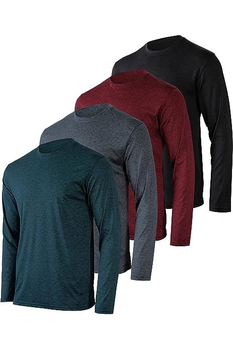 4 Pack: Men's Dry-Fit UV Moisture Wicking UPF 50+ SPF Sun Protective Fishing Hiking Swim Long Sleeve Shirt