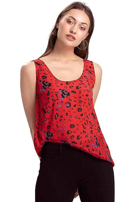 Red Womens Tank Top - Sleeveless, Viscose Floral Print Tank Top