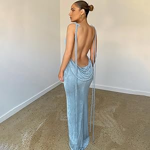 Backless Blue Long Dress