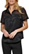 DKNY Women's Satin Easy Sheer Sleeve Top