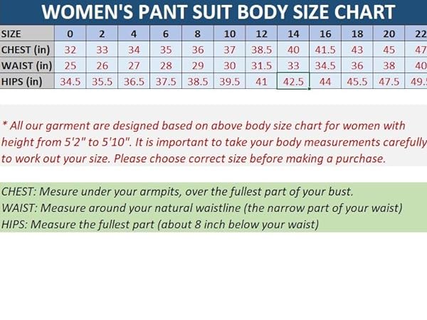 Marycrafts pant suit size chart