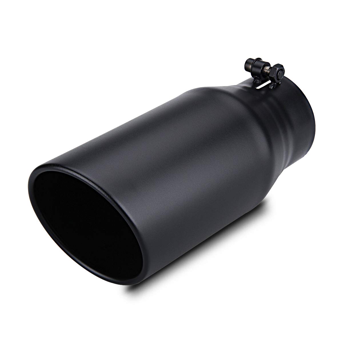 LCGP Exhaust Tip 3.5" Inlet 5" Outlet 12" Long, Bolt On Design, Stainless Steel, Black Powder Coated, Rolled Angle Cut, Tailpipe Tip