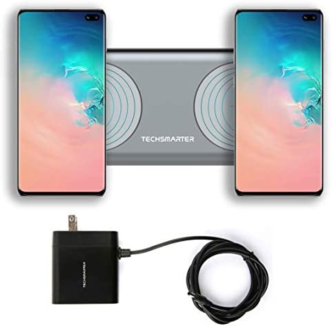 Techsmarter 15W (30W Max) Fast Charging Dual Wireless Charger Pad, Qi Certified. Compatible with iPhone 13, 12, 11, X, XR, XS, 8 Samsung Galaxy S21, S20, S10, S9, Note, Pixel, LG V30, V35, V40, G7,G8