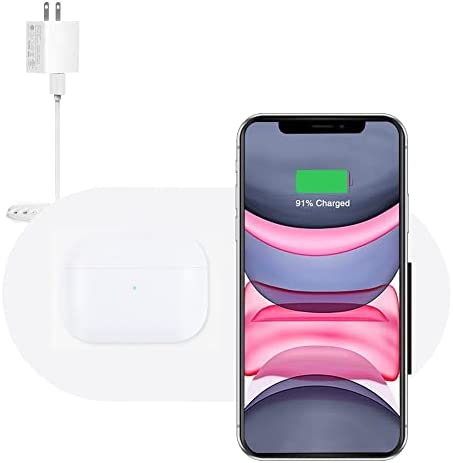 Dual Fast Wireless Charger, COSOOS Double 10W Max Fast Cordless Charging Pad Compatible with iPhone 12/12 Pro/11 Pro Max/Xs/Xr, Galaxy Note 10/S20, Galaxy Buds(Adapter Included)