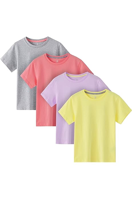 Kids T-Shirts Short Sleeve (4 Pack) 100% Cotton Plain Top Tees Boy & Girl Unisex Toddler Children Tie Dye Summer K01