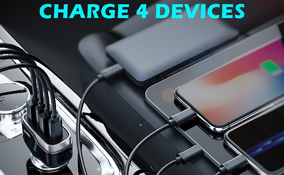 4 Charger Ports Charge four devices at the same time