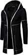 Mens Long Cardigan Jacket Slim Fit Open Front Longline Hooded Cardigan Coat