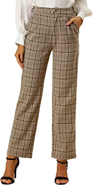 Allegra K Women's Plaid Pants Elastic Waist Casual Work Office Long Trousers