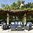 XIZZI Patio Furniture Sets Outdoor Furniture Conversation Set All Weather Wicker High Back Couch with Ottomans,Grey Wicker Denim Blue,5PCS