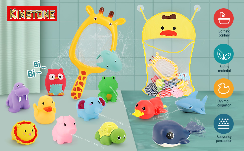 KIMSTONE baby bath toys with storage bag