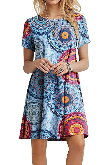 Women's 2022 Summer Casual Tshirt Dresses Short Sleeve Boho Beach Dress