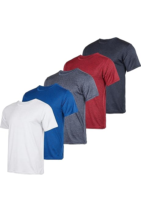 5 Pack: Men’s Dry-Fit Moisture Wicking Active Athletic Performance Crew T-Shirt