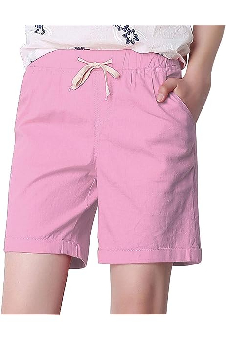 Women's Modest Loose Elastic-Waisted Bermuda Drawstring Casual Shorts