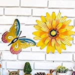 Butterfly Metal Wall Art Sunflower Outdoor Decor Garden Farmhouse Wall Decor Yellow 3d Metal Flowers Boho Bedroom Kitchen Bathroom Porch Dining Room Decorations (yellow sunflower+butterfly)