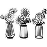 Metal Flowers Vase Wall Decor, 3 PCS Metal Wall Sculpture Decor Outdoor, Minimalism Black Metal Wall Decor Art for Bathroom Living Room Bedroom Dining Room Patio Balcony