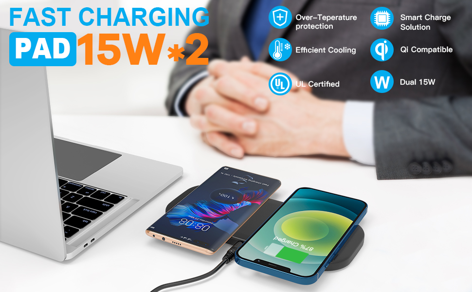 15w fast charger for two qi enabled phones and airpod pro