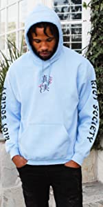 kanji blossom embroidered hoodie light blue