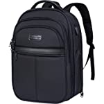 KROSER TSA Friendly Laptop Backpack 15.6 Inch Business Computer Backpack Water-repellent Leather/Dobby Premium Daypack with RFID Pockets USB Charging Port for Work/College/Men/Women-Black