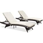 PAMAPIC Patio Chaise Lounge Set 3 Pieces，Patio Lounge Chair with Adjustable Backrest and Removable Cushion, Outdoor Pool Lounge Chair Set for Patio Poolside Backyard Porch