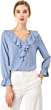 Allegra K Women's Peasant Top Office Work Chiffon Ruffle Neck Vintage Blouse