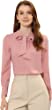 Allegra K Women's Bow Tie Neck Elegant Top Long Sleeve Solid Work Office Blouse