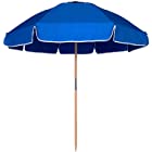 AMMSUN 7.5ft Heavy Duty HIGH Wind Beach Umbrella Commercial Grade Patio Beach Umbrella frames with Air Vent Ash Wood Pole & Carry Bag UV 50+ Protection Blue