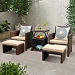 OC Orange-Casual 6 Piece Patio Wicker Furniture Set, Balcony All Weather Rattan Chair, with Space Saving Ottoman, Resin Nesting Coffee Table, Modern Design, Beige Cushion