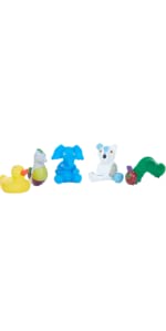 five squirty bath toys