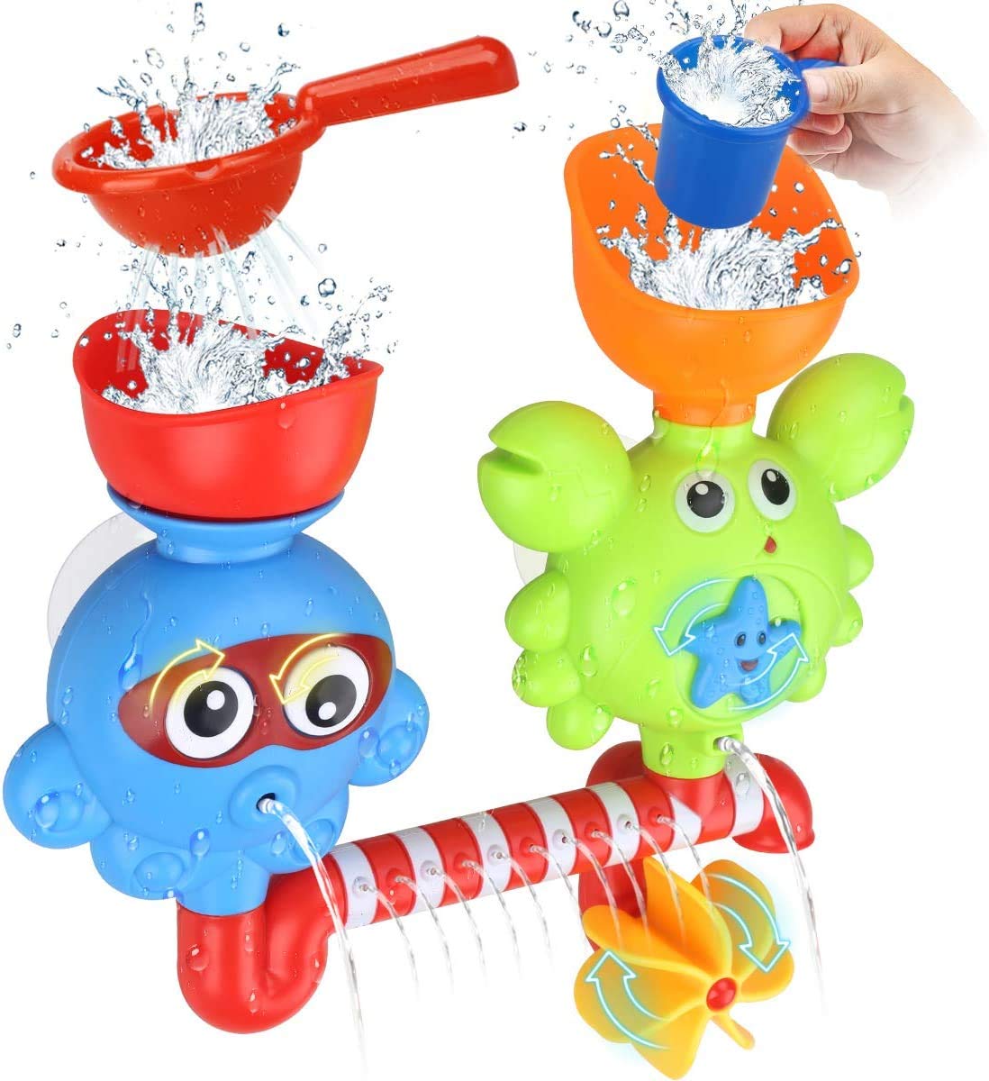 GOODLOGO Bath Toys Bathtub Toys for 1 2 3 4 Year Old Kids Toddlers Bath Wall Toy Waterfall Fill Spin and Flow Non Toxic Birthday Gift Ideas Color Box (Multicolor)