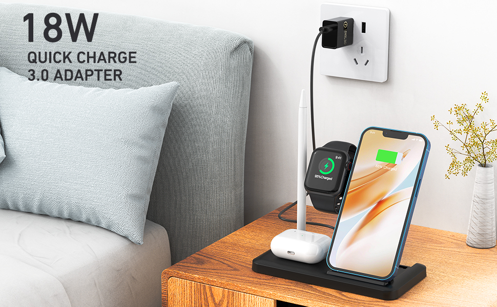 4 in 1 wireless charger charging station dock phone stand for iphone airpods apple watch samsung Qi