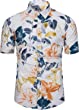 TUNEVUSE Mens Flower Shirt Short Sleeve Casual Floral Print Button Down Hawaiian Shirt 100% Cotton