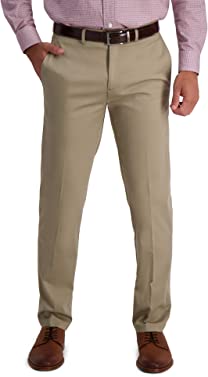 Haggar Men's Iron Free Premium Khaki Straight Fit Flat Front Flex Waist Casual Pant