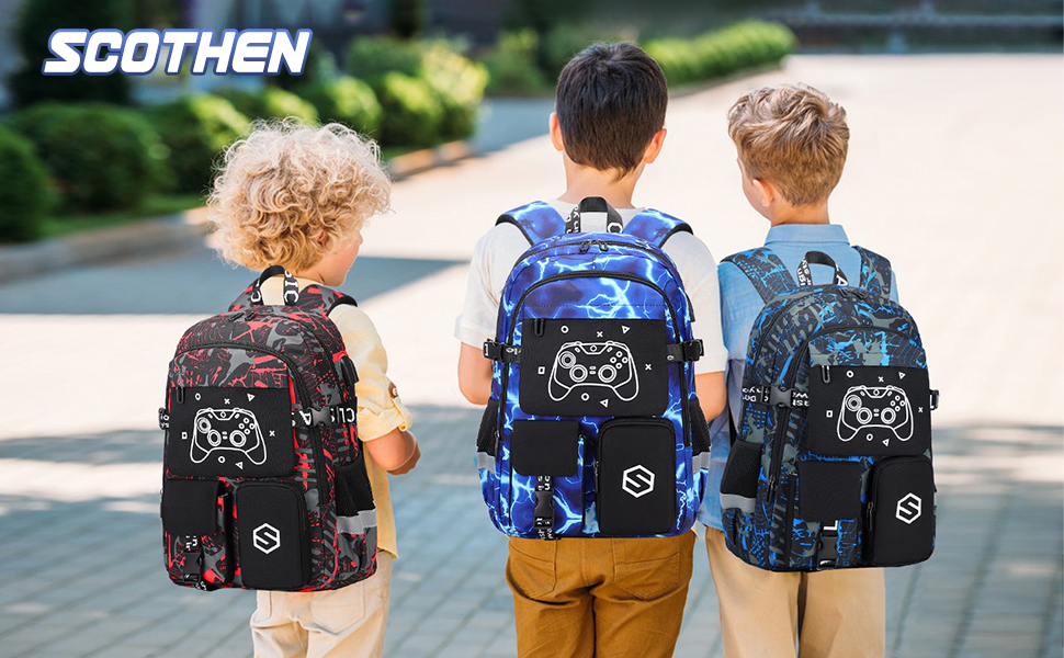 school backpack for boys with lunch bag for Kindergarten Elementary Middle School 3-15 years old