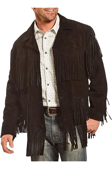 Men's Suede Fringe Western Jacket - 9927 Black