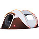 KOMMOT 4 People Instant Pop Up Tent, Upgraded Sun Protection Portable Family Camping Tent, 2 Mesh Windows&amp; 2 Double Layer Doors with Carry Bag, White&amp;Brown