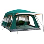 KTT Extra Large Tent 12 Person(Style-A),Family Cabin Tents,2 Rooms,Straight Wall,3 Doors and 3 Window with Mesh,Waterproof,Double Layer,Big Tent for Outdoor,Picnic,Camping,Family Gathering. (Green)