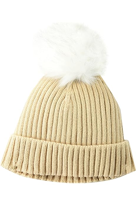 Women's Ribbed Beanie with Faux Fur Pom