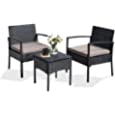 Tappio 3 PCS Patio Rattan Chair Set 3 Piece Patio Bistro Set Outdoor Wicker Rattan Furniture Set 1 Conversation Table &amp; 2 pcs Rattan Sofas for Small Balcony Backyard