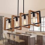 Dining Room Light Fixture Farmhouse Pendant Lights Kitchen Island Rustic Kitchen Light Fixtures 4 Lights Wood and Black Metal Rectangular Chandelier Ceiling Hanging Light 35.4&quot;