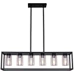 XILICON Dining Rooms Black Chandeliers ,Kitchen Island Farmhouse Lighting Fixture Industrial Rustic Ceiling Hanging 6 Light Modern Pendant Light with Glass Shade