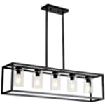 XILICON Dining Room Lighting Fixture Hanging Farmhouse Black 5 Light Modern Pendant Lighting Contemporary Chandeliers with Glass Shade for Living Dining Room Bedroom Kitchen Island