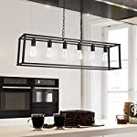 LWMOO Kitchen Island Lighting, 6-Light Farmhouse Dining Room Light Fixture, Black Modern Chandelier Island Lights, Industrial Pendant Lighting for Kitchen Island Living Room Bedroom Foyer Bar